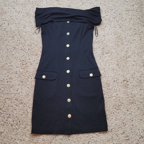 Balmain Black Stretch Off Shoulder Mini Dress size 36 - Picture 3 of 11